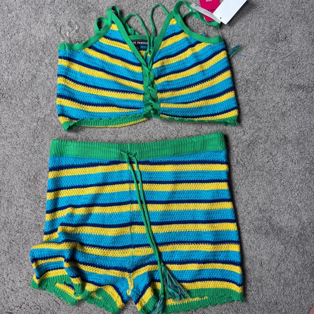 NEW Almost Famous Women's Large Crochet Outfit Shorts and tankY2K